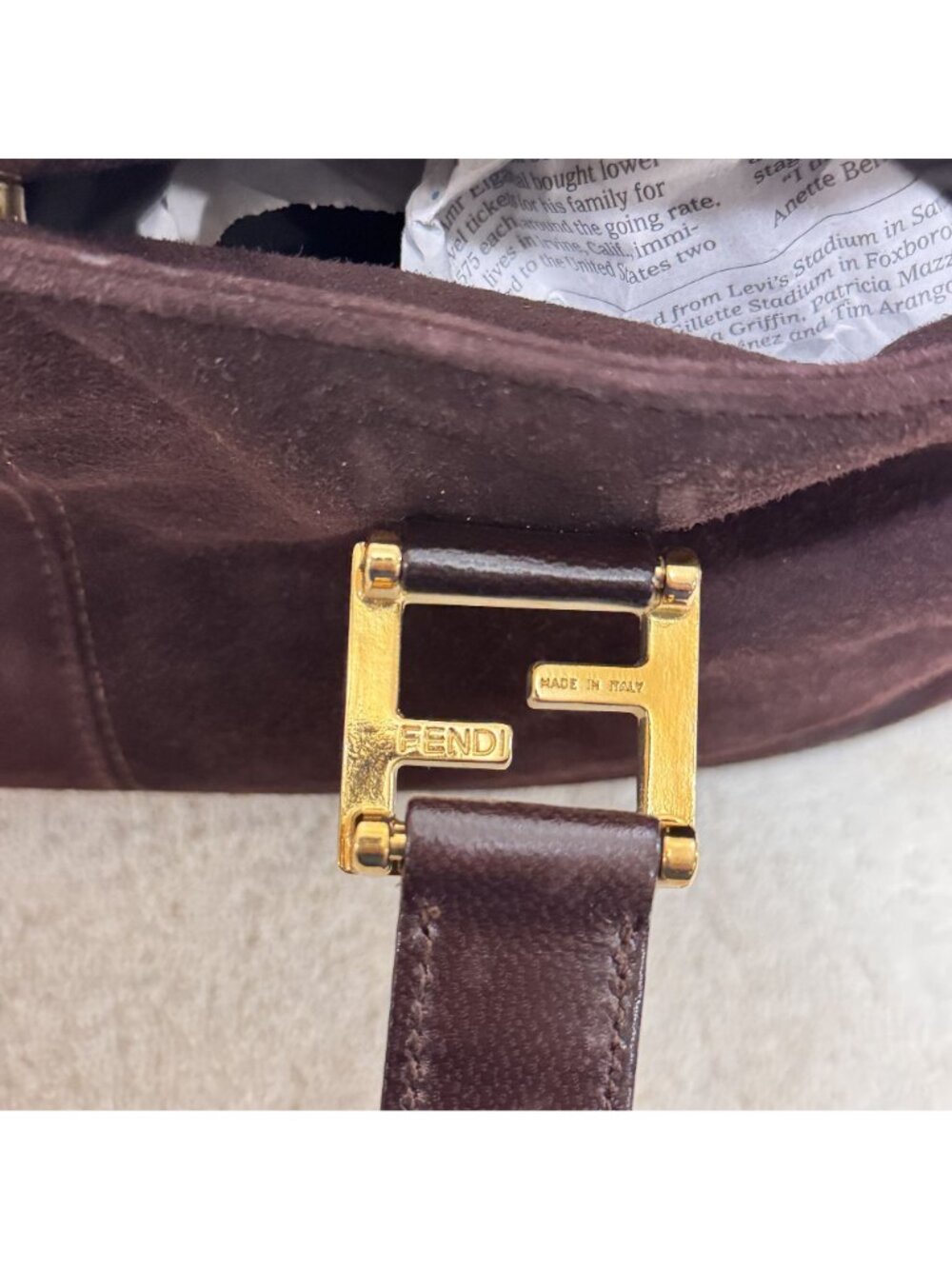 Vintage Fendi Brown Suede Leather Top Handle Tote Bag Gold FF Hardware Italy - Picture 4 of 15
